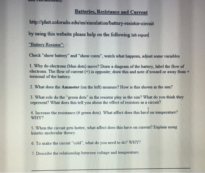 Solved Batteries Resistance And Current Http Phet Colo Chegg Com