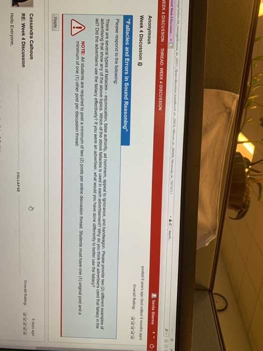 EEK 4 DISCUSSION THREAD: WEEK 4 DISCUSSION Anonymous Week 4 Discussion posted 8 yoars ago (ast edited 8 months ago) Overall R