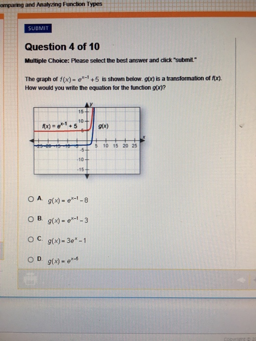 Solved The Graph Of F X E X 1 5 Is Shown Below G X Chegg Com