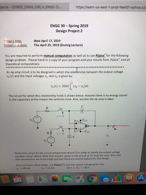 jects-201902 ENGG 030 A ENGG C... https://learn-us-east-1-prod-fleet01-xythos.s3 ENGG 30-Spring 2019 Design Project 2 Todays