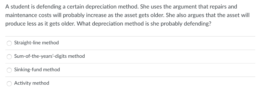 Solved A Student Is Defending A Certain Depreciation Meth