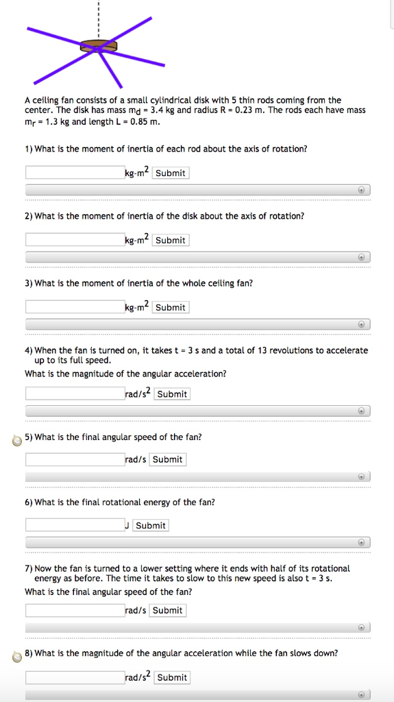 Solved A Ceiling Fan Consists Of A Small Cylindrical Disk