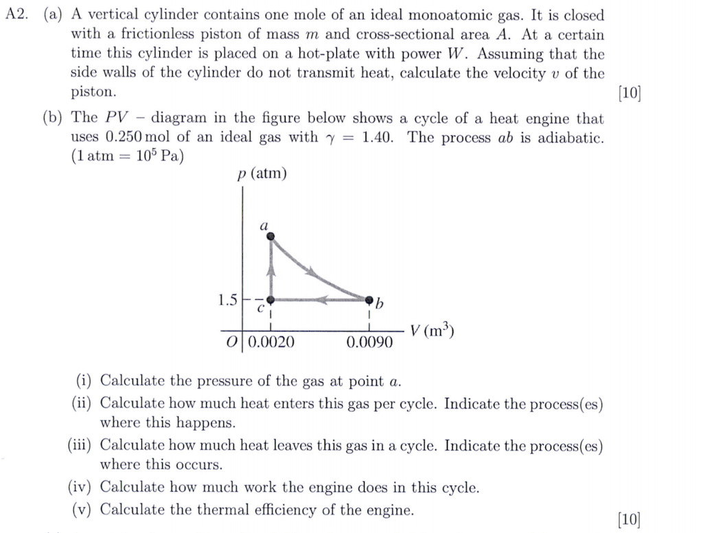 Solved A A Vertical Cylinder Contains One Mole Of A Chegg Com