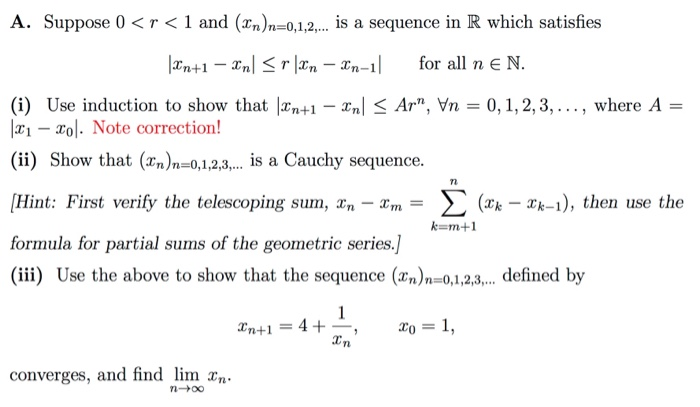 Solved A Suppose 0 R 1 And N 0 1 2 Is A Sequ Chegg Com