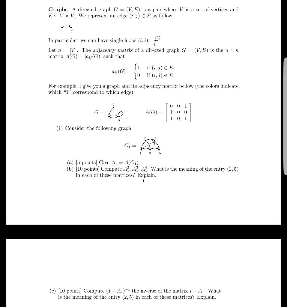 Solved Graphs A Directed Graph G V E Is A Pair Where Chegg Com