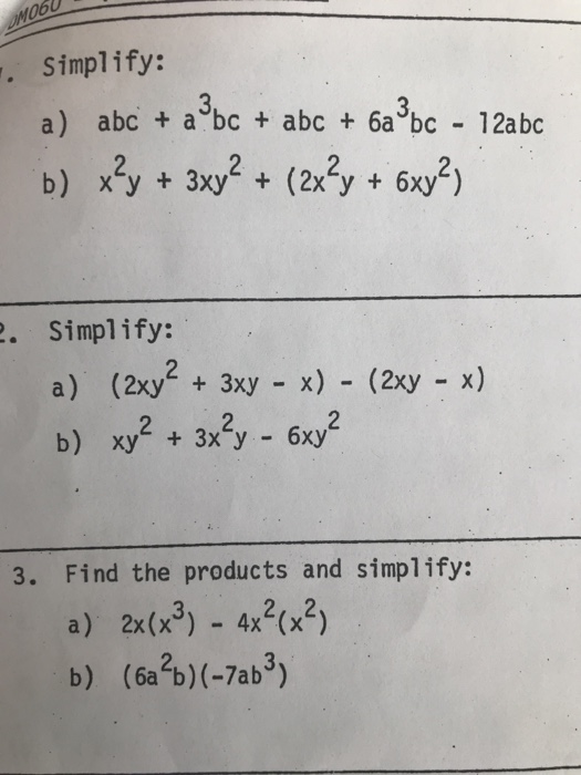 Solved Simplify A Abc Abc Abc 6a 12abc B Xy Chegg Com