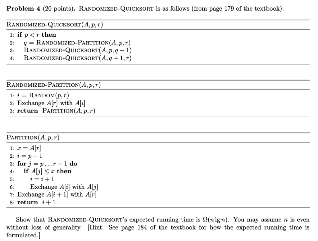 Solved Problem 4 Points Randomized Quicksorr Follows Page 179 Textbook Randomized Quicksort P Q