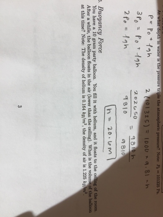 Solved At What Depth In Water Is The Pressure Triple The