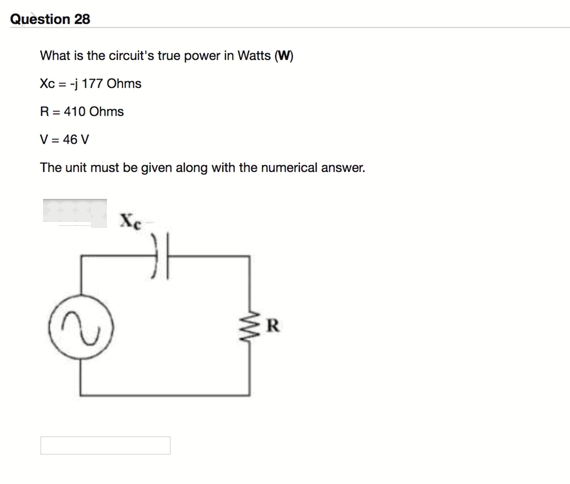 Solved Question 28 What Is The Circuit S True Power In Wa Chegg Com