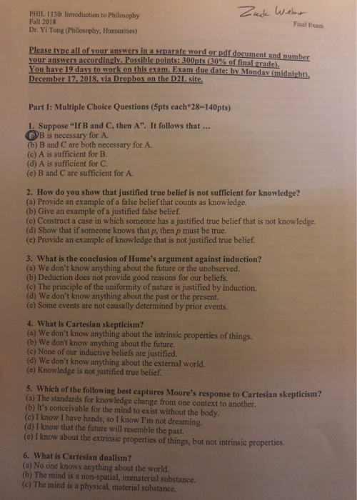 philosophy exam questions