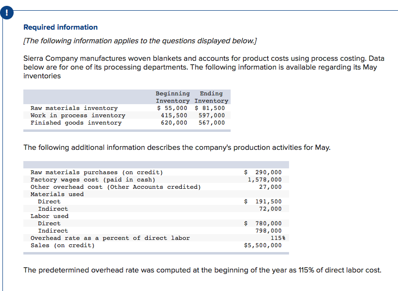 Solved Required information The following information | Chegg.com