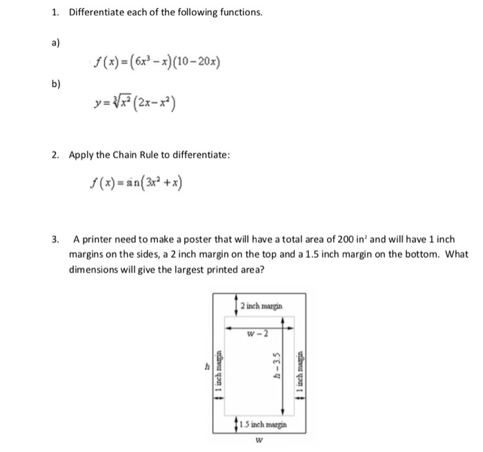 Solved 1 Differentiate Each Of The Following Functions Chegg Com