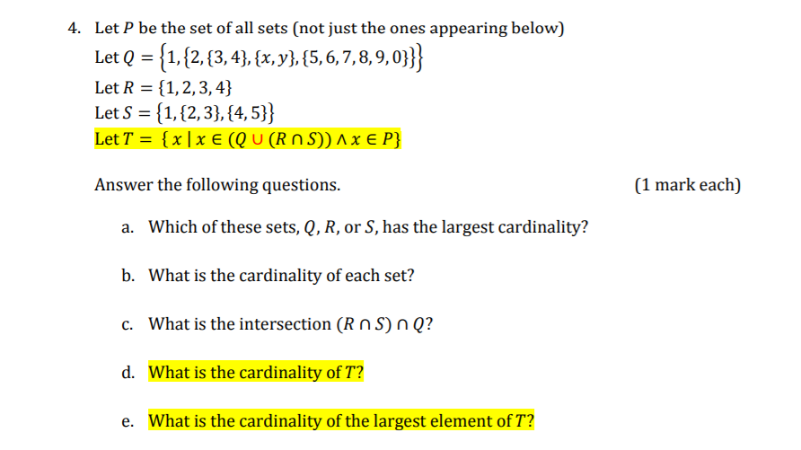 Solved 4 Let P Be The Set Of All Sets Not Just The Ones Chegg Com