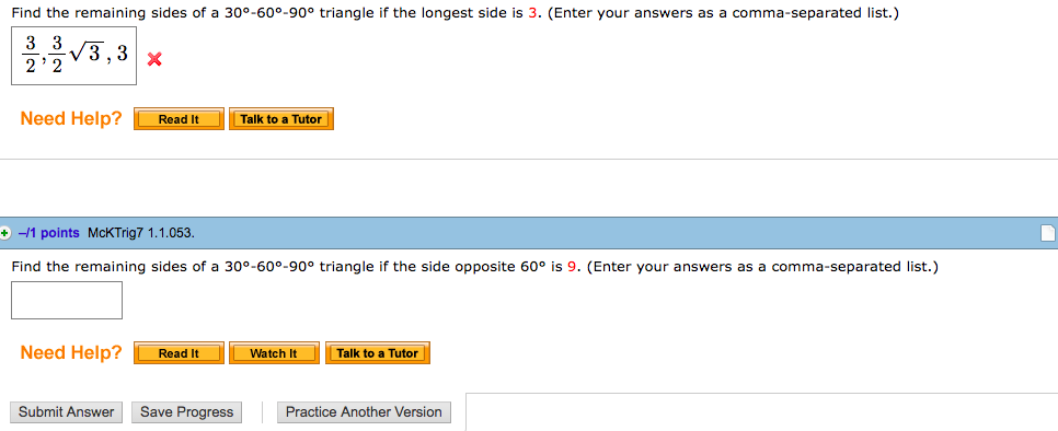 Solved Find The Remaining Sides Of A 30 60 90 Triangle If Chegg Com