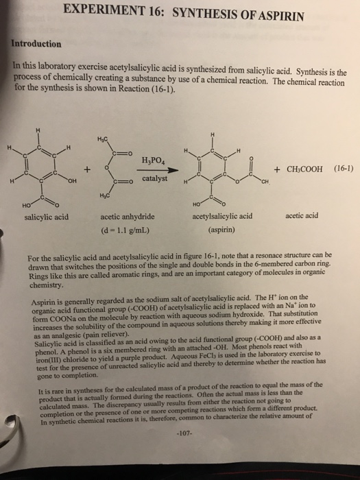 Synthesis Of Aspirin Prelaboratory Assignment Name Chegg 