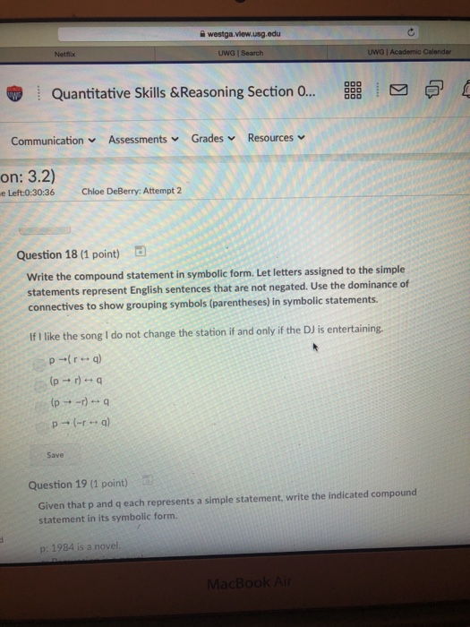 Solved westga.view.usg.edu Netfix UVG Search UWG | Academic | Chegg.com
