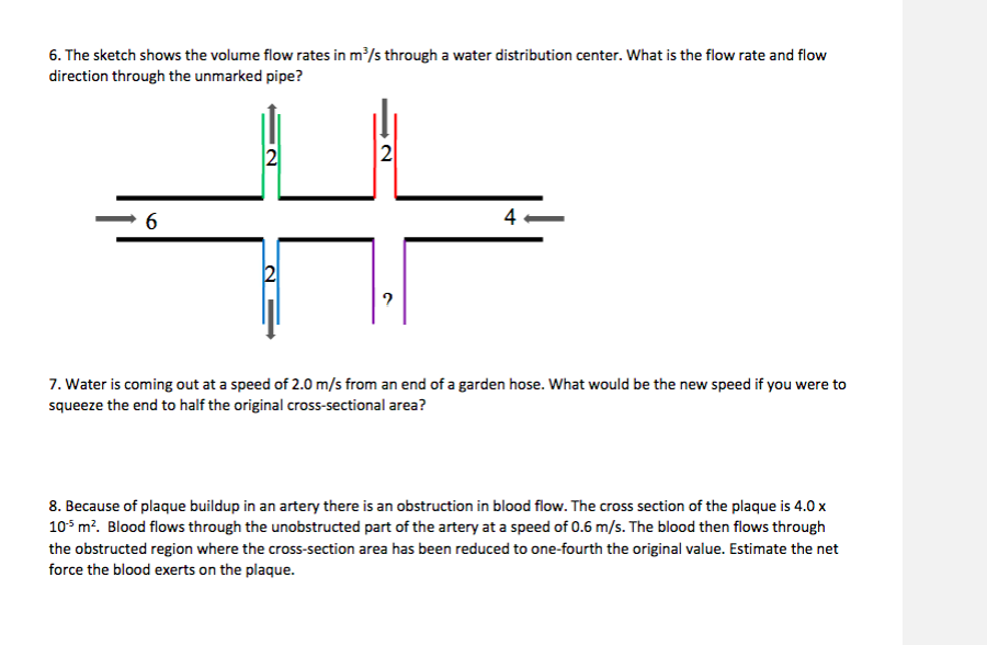 Solved 6 The Sketch Shows Volume Flow Rates In M3 S The Sketch Shows Volume Flow Rates In M3 S Through A Water