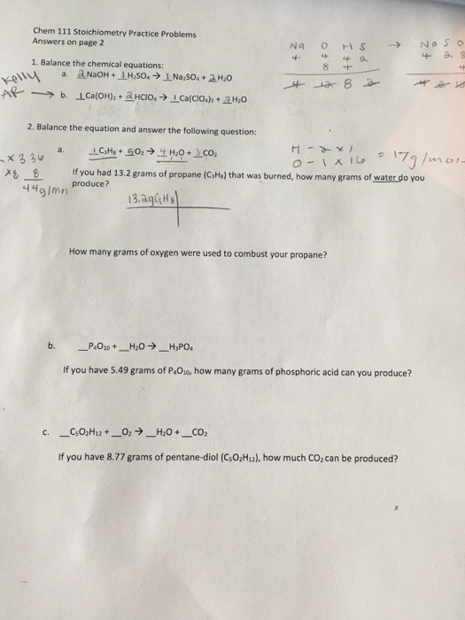 Chem 111 Stoichiometry Practice Problems Answers O Chegg Com