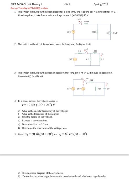 Solved Elet 1400 Circuit Theory I Due On Tuesday 42420