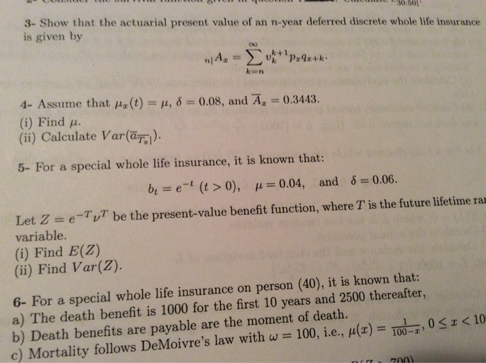 Solved 30 601 3 Show That The Actuarial Present Value Of Chegg Com