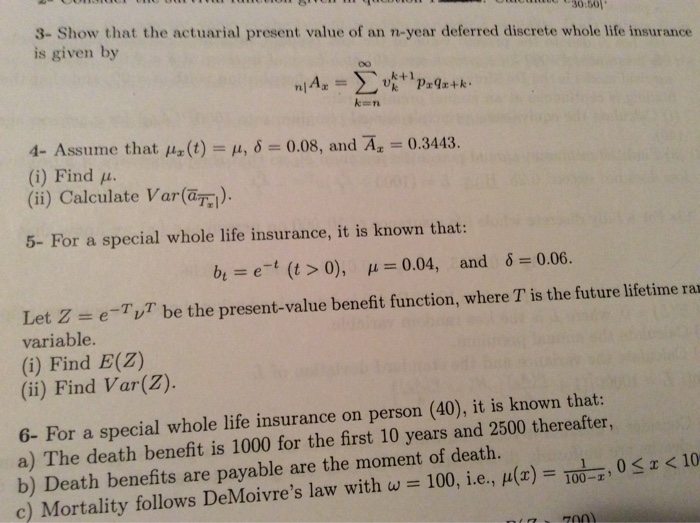 Solved 30 601 3 Show That The Actuarial Present Value Of Chegg Com