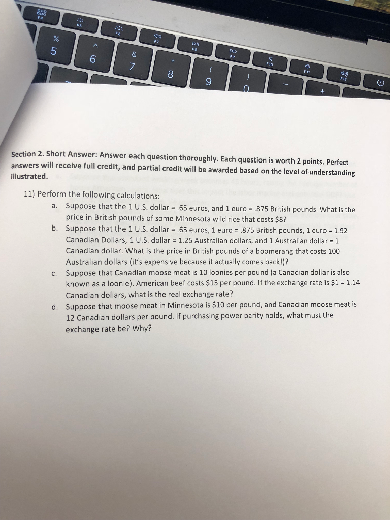 Solved 5 6 57 9 2 Section 2. Short Answer: Answer each | Chegg.com