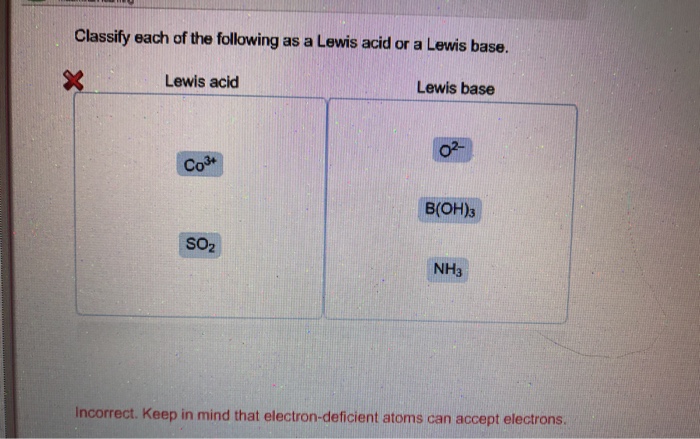 Solved Classify Each Of The Following As A Lewis Acid Or