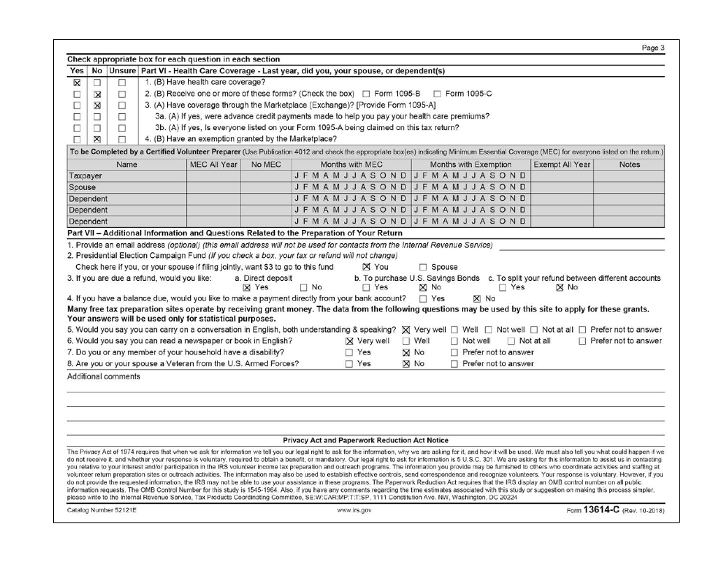 Solved Form-13614-C Octobor 2018) Department of the | Chegg.com