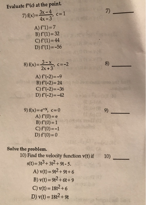 Evaluate F D At The Point 7 3x 4 4x 3 A F1 7 Chegg Com