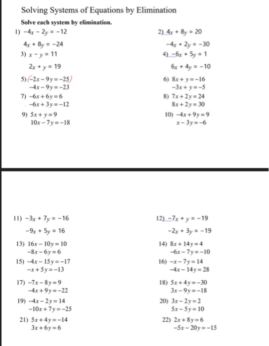 Solved Solving Systems Of Equations By Elimination Solve Chegg Com