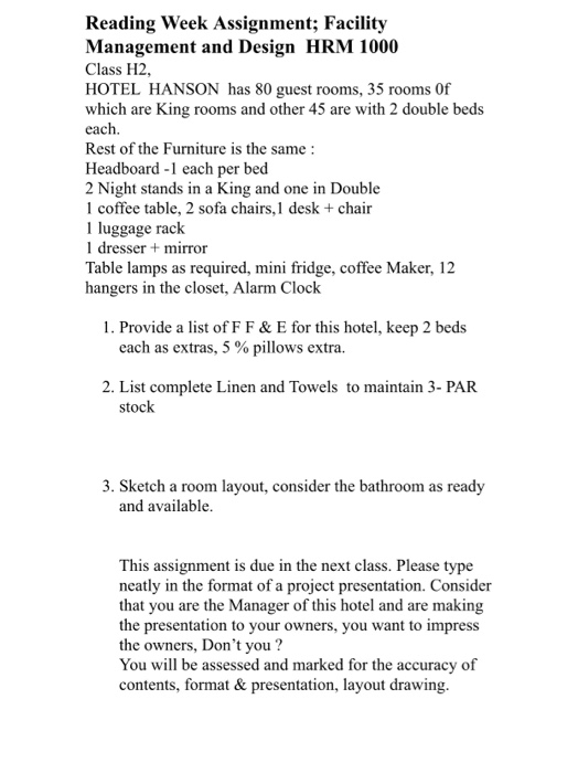 Solved Reading Week Assignment Facility Management And D