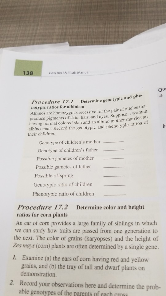 138 Gen Bio 1 Ii Lab Manual Qu A Determine Chegg 