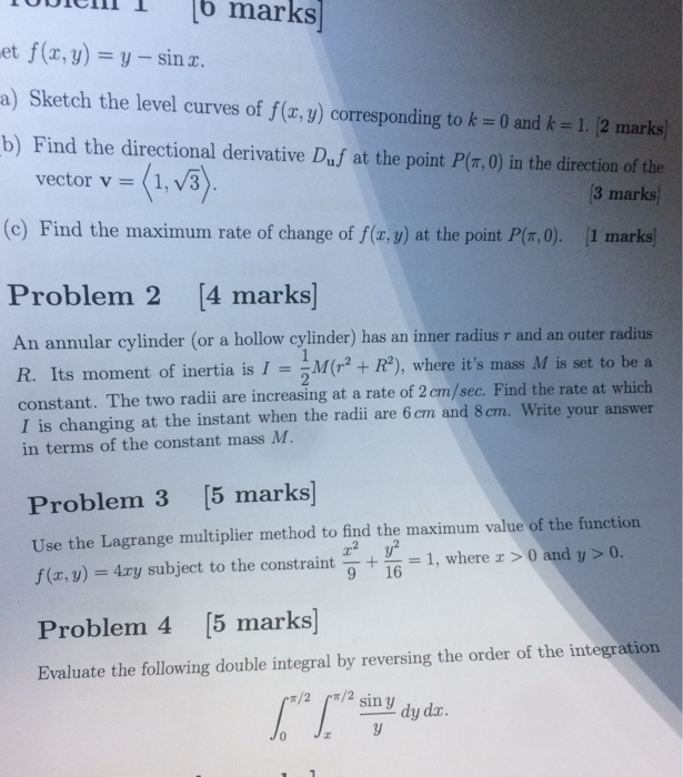 Solved Marks Et Fx Y Y Sin X A Sketch The Level Cu