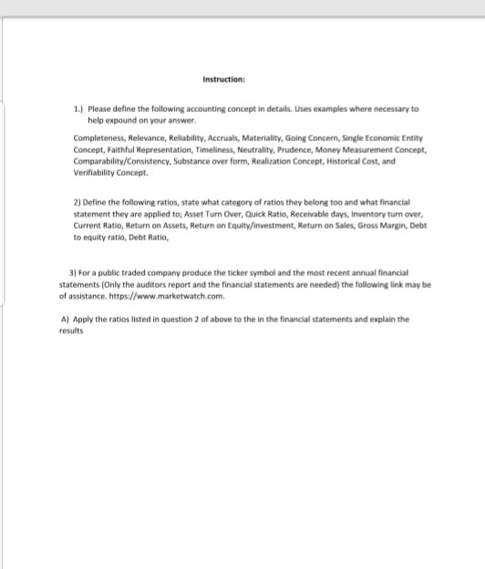 Instruction 1 Please Define The Following Chegg Com