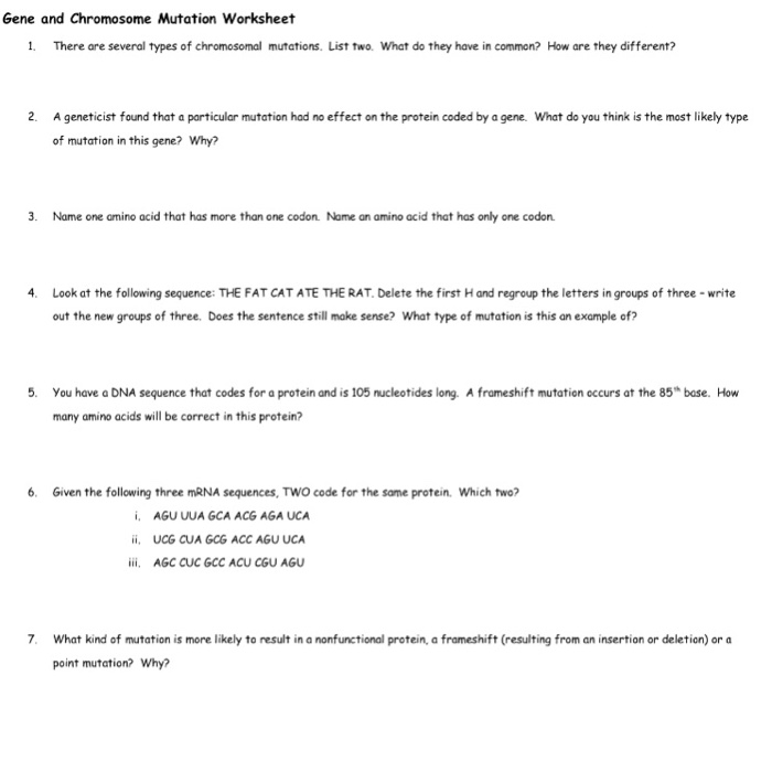 Solved Gene and Chromosome Mutation Worksheet 1· There are | Chegg.com