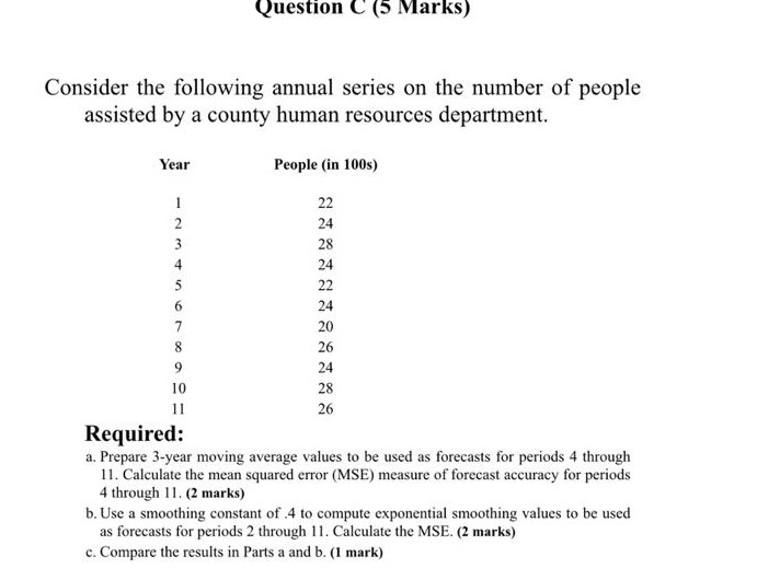 Solved Question C 5 Marks Consider The Following Annual