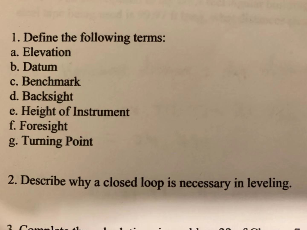 Solved 1 Define The Following Terms A Elevation B Dat