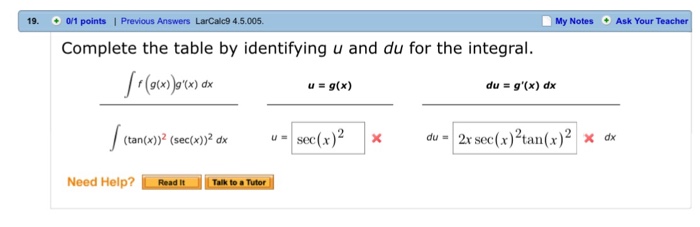 Solved Complete The Table By Identifying U And Du For The Chegg Com