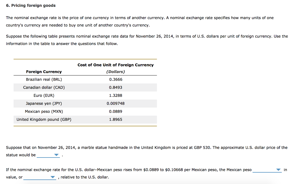 Solved 6 Pricing Foreign Goods The Nominal Exchange Rate - 