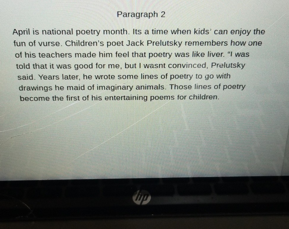 Solved Paragraph 2 April Is National Poetry Month Its A