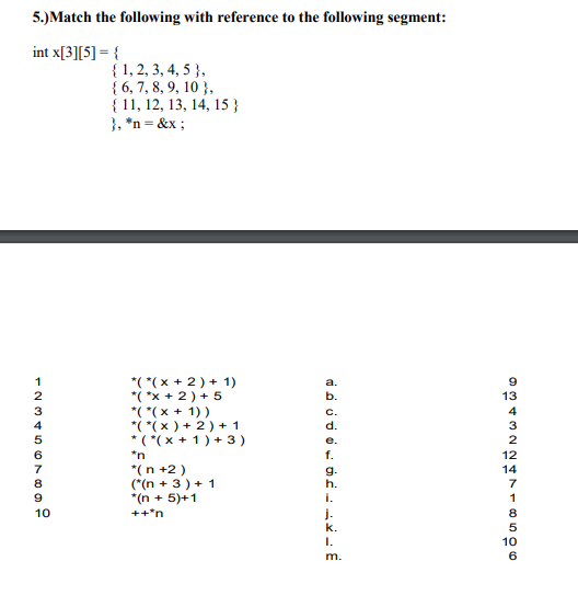 Solved 5 Match The Following With Reference To The Follo Chegg Com