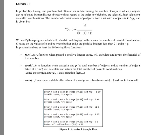 Exercise 1 In probability theory, one problem that often arises is determining the number of ways in which p objects can he s