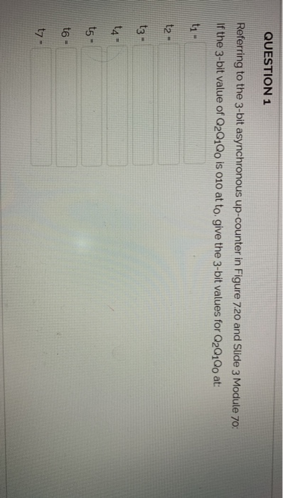 QUESTION 1 Referring to the 3-bit asynchronous up-counter in Figure 720 and Slide 3 Module 70: If the 3-bit value of Q2010o i