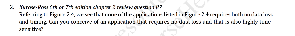 Kurose-Ross 6th or 7th edition chapter 2 review question R7 Referring to Figure 2.4, we see that none of the applications lis