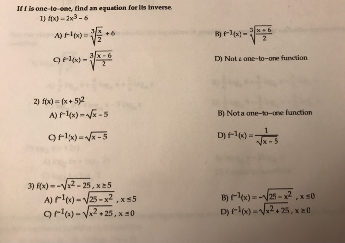 If F Is One To One Find An Equation For Its Chegg Com