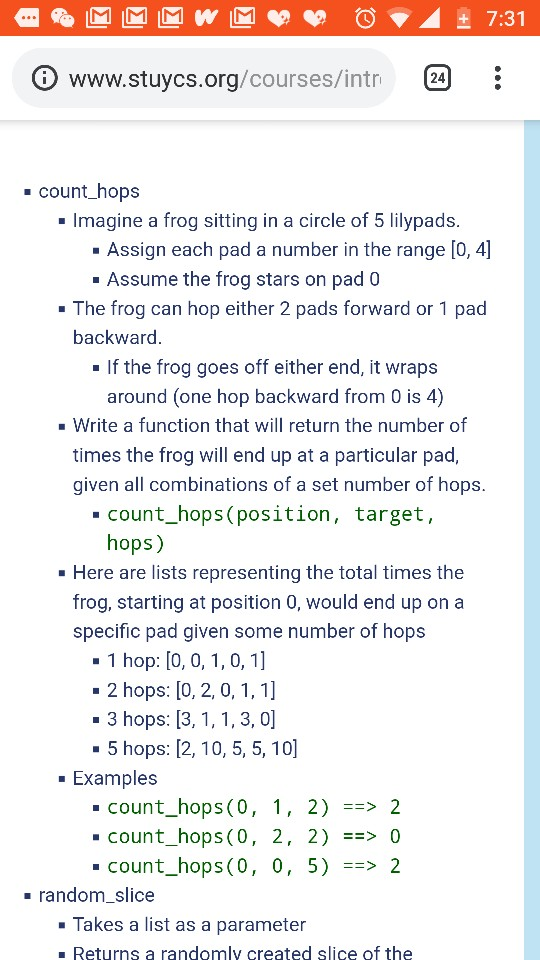 0 www.stuycs.org/courses/intr 2 - count_hops - Imagine a frog sitting in a circle of 5 lilypads Assign each pad a number in t