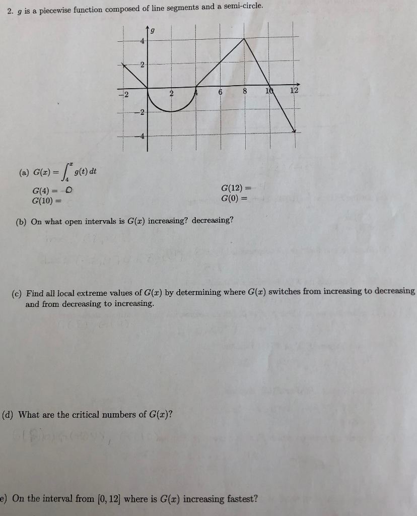 Solved 2 G Is A Piecewise Function Composed Of Line Segm Chegg Com