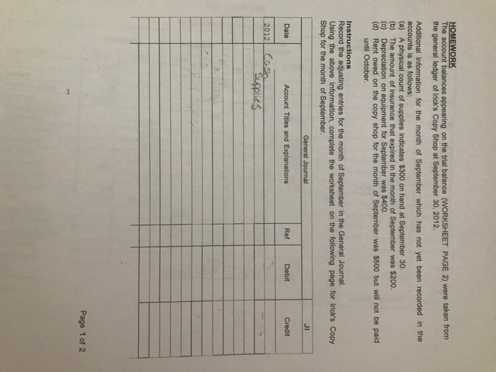 Solved Irick S Copy Shop Trial Balance 1 100 800 300 4 Chegg Com