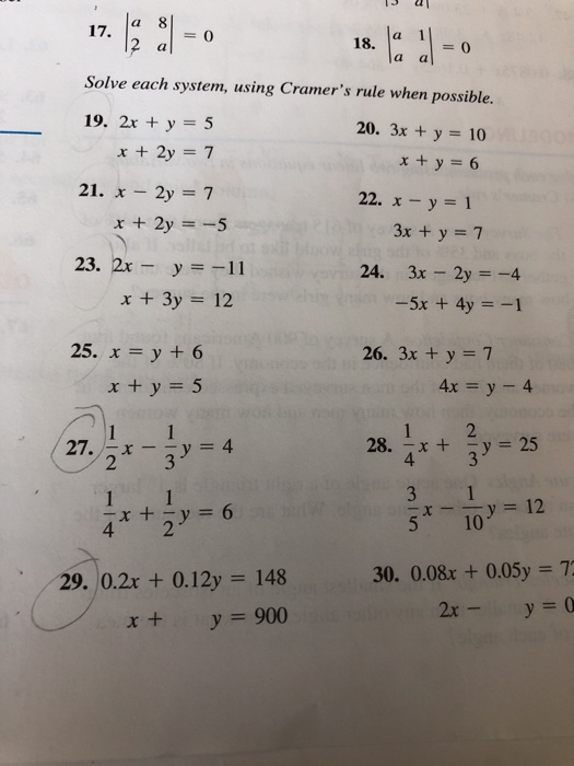 Solved 17 A8 18 La L 0 Solve Each System Using Cramer S Chegg Com