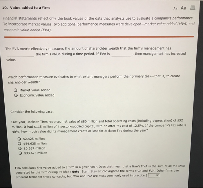 Solved 10 Value Added To A Firm Financial Statements Chegg Com